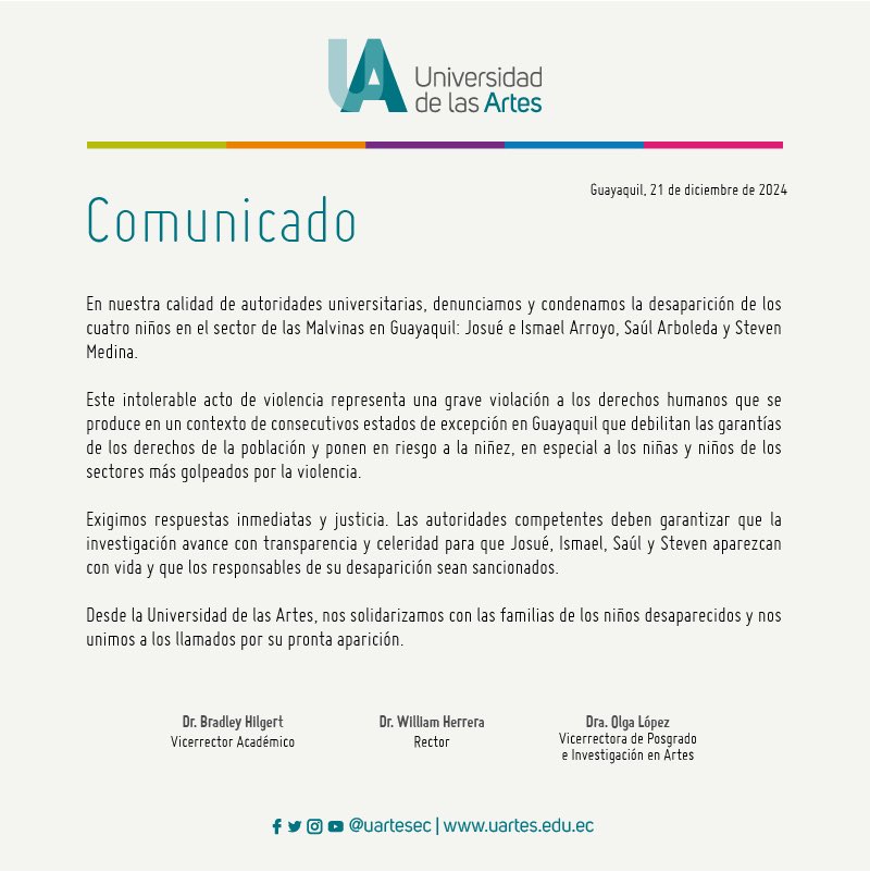 donsala10001's tweet photo. La Academia Ecuatoriana manifestándose por lo sucedido 
¿Dónde están Josué, Ismael, Saúl y Steven? 
#Los4DeGuayaquilEcuador #LosQueremosConVida https://t.co/luxtw1HHtt