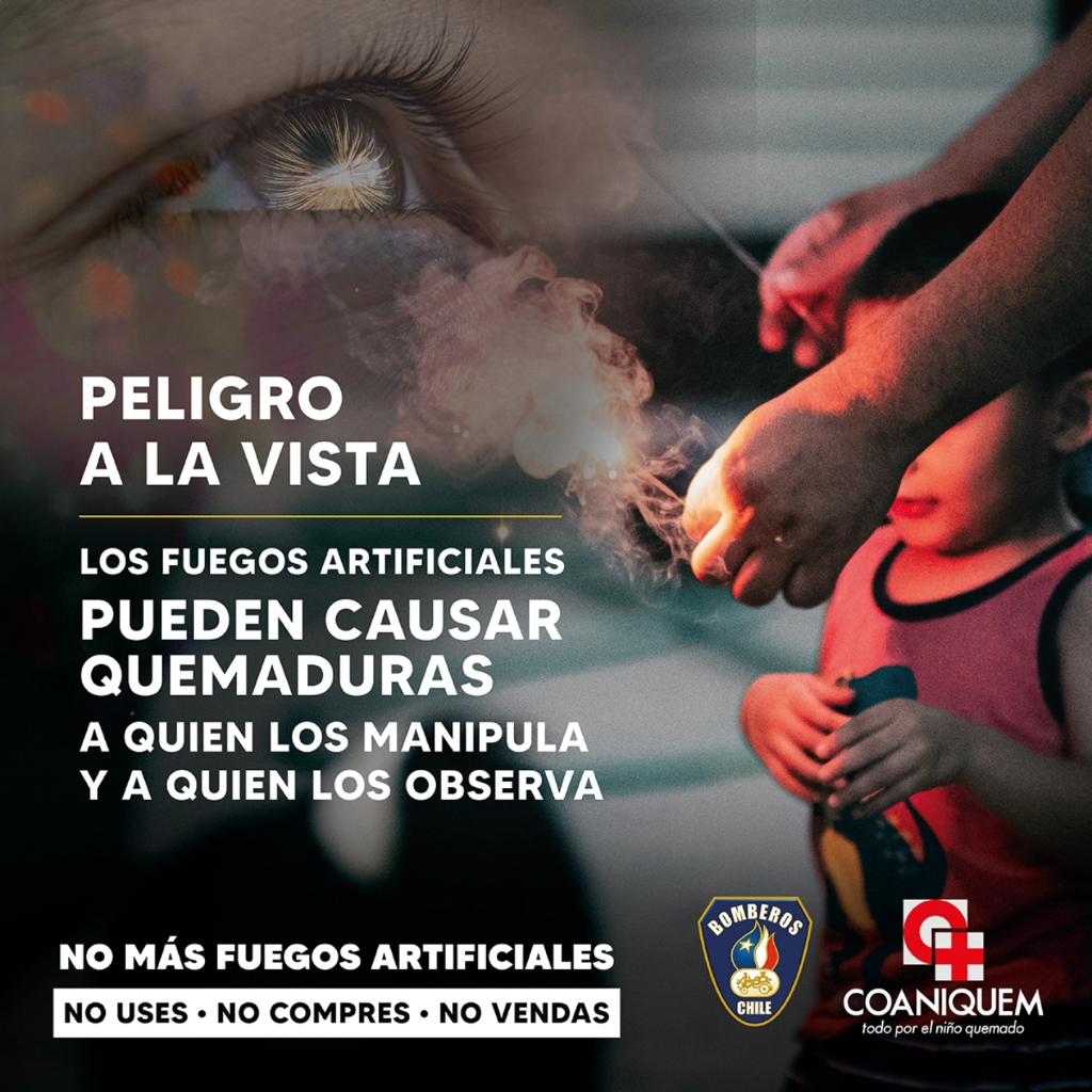 𝗖𝗢𝗡𝗦𝗘𝗝𝗢𝗦 𝗕𝗢𝗠𝗕𝗘𝗥𝗢𝗦 - 𝗖𝗢𝗔𝗡𝗜𝗤𝗨𝗘𝗠 | ¡Peligro a la vista!
Los fuegos artificiales pueden causar quemaduras, daño a animales o incendios.
En estas fiestas no uses, no compres y no vendas fuegos artificiales.