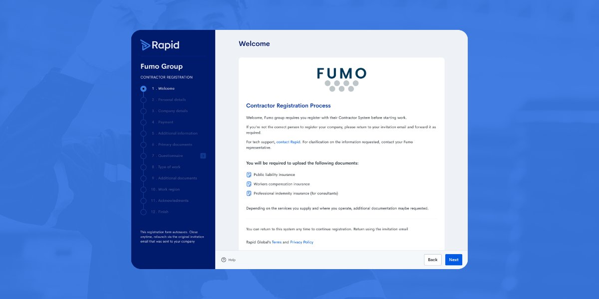 RapidGlobal's tweet photo. Our contractor company registration process has been significantly revamped in usability and security. 

❇️ Cleaner interface
❇️ Quick insurance documents verification
❇️ Improved registration flow

Learn more https://t.co/TZ0ZImb7wc https://t.co/DFA2w3L7vI