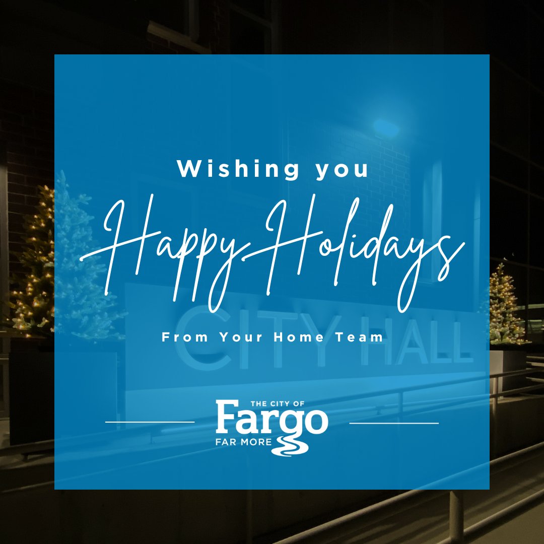 thecityoffargo's tweet photo. #TeamFargo wishes you a joyful holiday season! May your celebrations be filled with love, light and community. Thank you for making #Fargo #FarMore every day! https://t.co/cthSROI4gj
