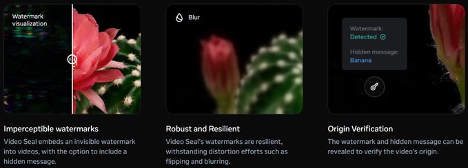 EntrepreneursAI's tweet photo. Meta's Video Seal is changing the game for video authenticity. Now you can verify video origins like never before! #MetaAI #VideoAuthentication #AIWatermark

https://t.co/M06nOHrzHP https://t.co/b1ZF95FbXc