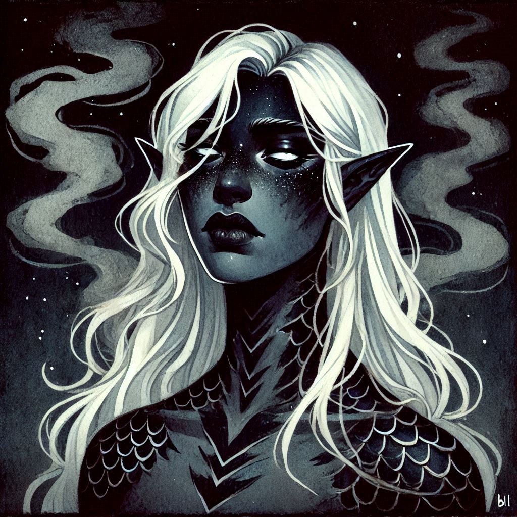 Part drow part shadow dragon, zekyl are detached and strong survivors in the Shadowfell.
#drow #elf #Underdark #ai #aiart #dnd