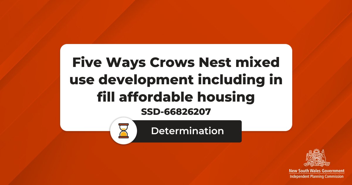 #IPCNEWS the Commission has finalised its determination of Five Ways Crows Nest mixed use development including in fill affordable housing
(SSD-66826207). Find determination here: ipcn.nsw.gov.au/cases/2024/11/…