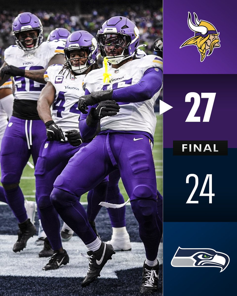 NFL's tweet image. FINAL: The @Vikings (13-2) keep pace in the race for the NFC #1 seed! #MINvsSEA
