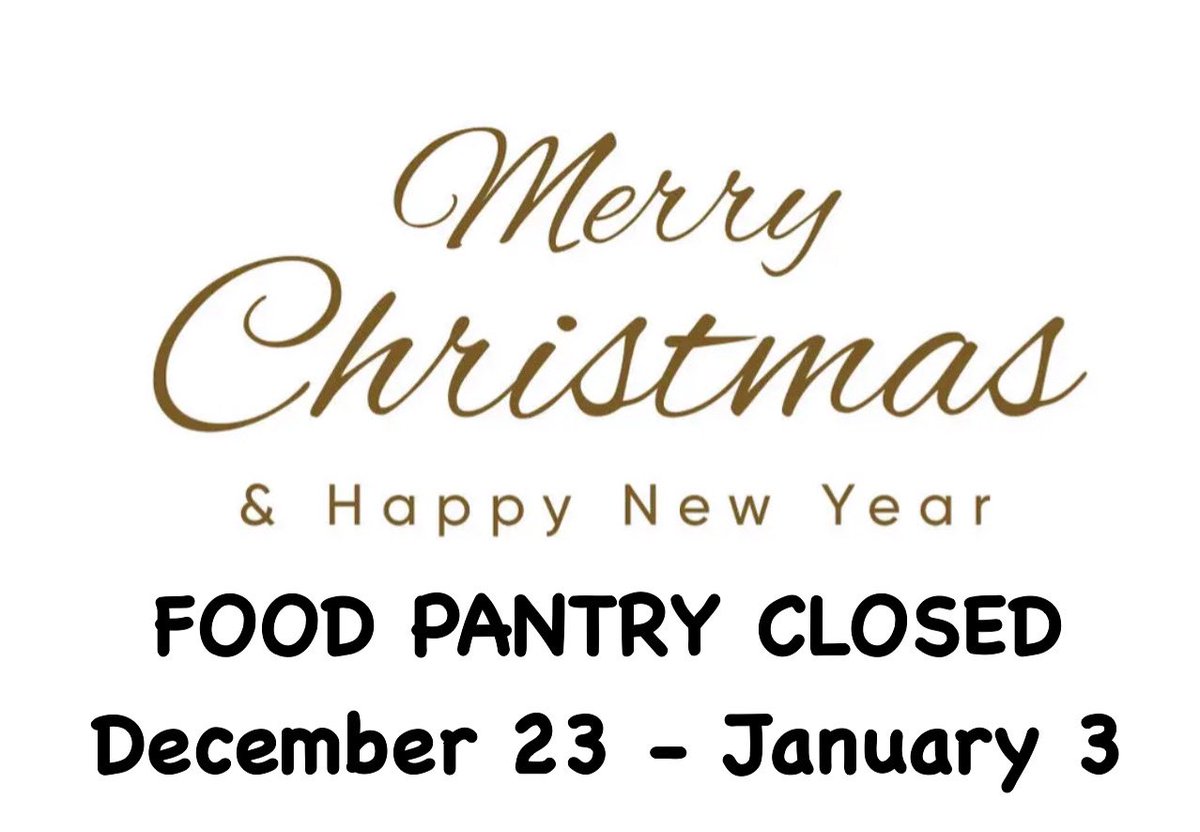 dereklee7's tweet photo. Circle of Hope Community Center’s Food Pantry will be closed for two weeks from Monday December 23rd through Friday January 3rd. We will reopen on Monday January 6th. We wish each and every one of you a very Merry Christmas and Happy New Year! https://t.co/2bD23FMEIp