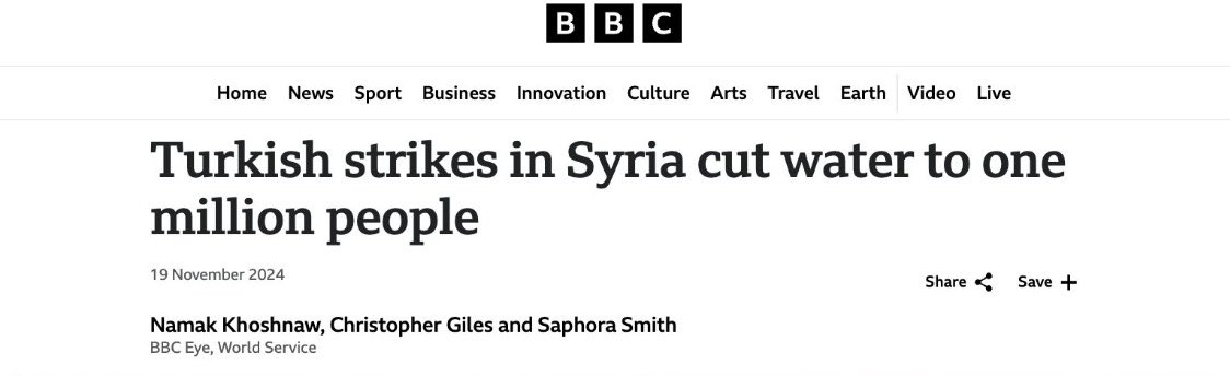 Turkey is cutting off access to water for one million people in Syria.   

Expect no condemnation from the UN.   Expect no prosecution from the ICC.  
Expect no expression of outrage from college campuses and media outlets.   

No Jews, No News.