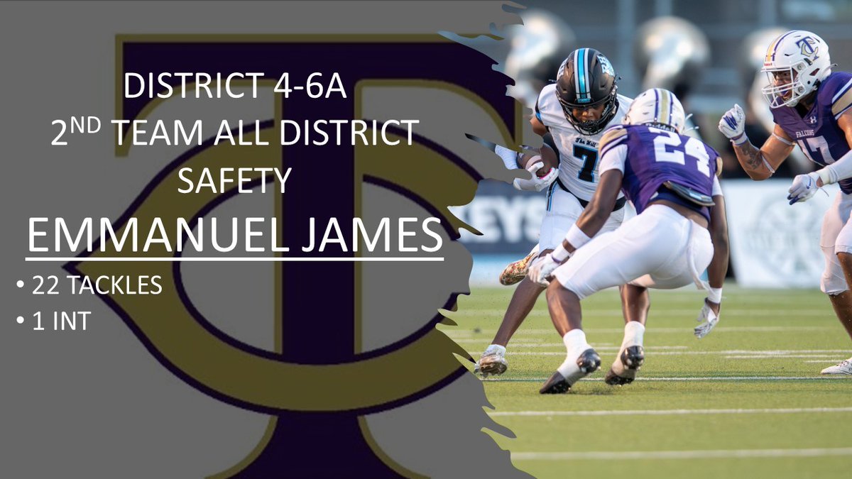 TCHSFootball's tweet photo. 2024 District 4-6A

2nd Team Safety

Emmanuel James (@Emmanuelmjames)

#FalconPride #LetsEAT https://t.co/Gpe5Iu13Ay