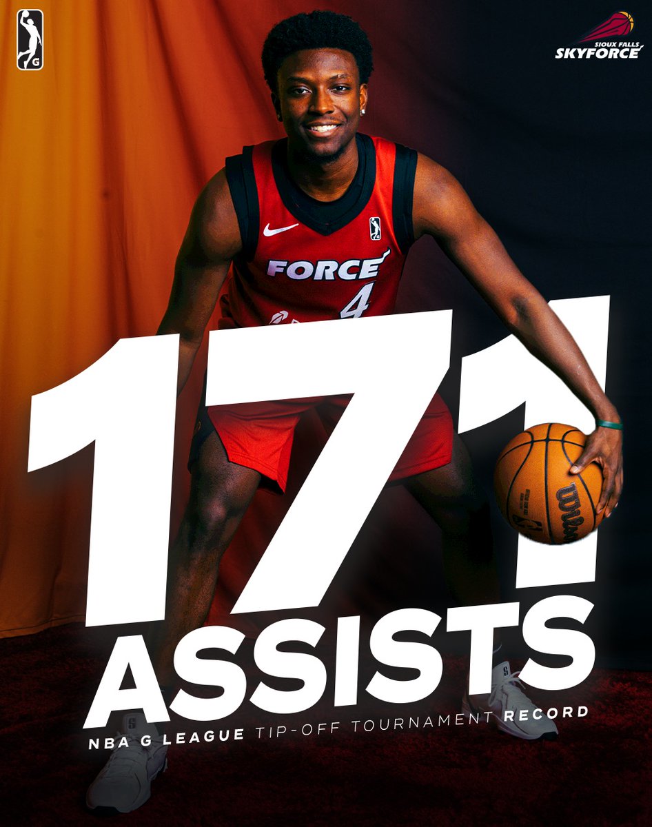 SFSkyforce's tweet photo. Record Set 🥇

Isaiah Stevens is now the @nbagleague  leader for most assists during the Tip-Off Tournament. https://t.co/ZJrXPxgn8f