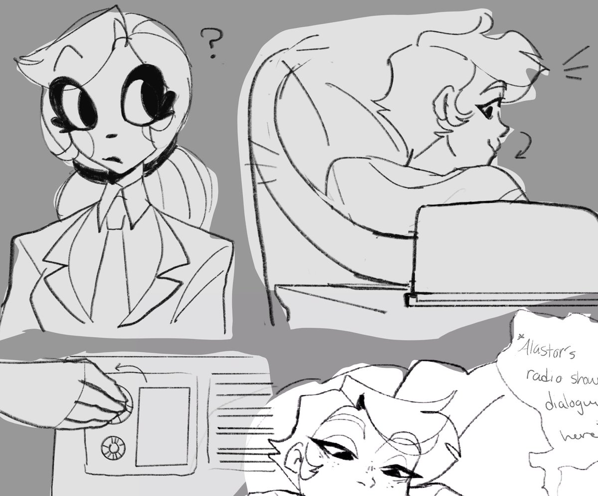 Random idea I had and sketched a bit for my Radiodust AU where Alastor shows Charlie some of him and Angels life together- for I dunno the drama ig he's a diva
#radiodust #CharlieMorningstar #hazbinhotel #angeldust