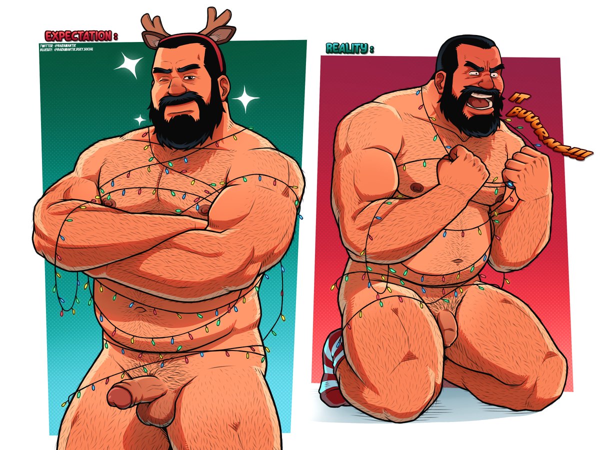 Looks like someone didn't think this through... 🤔
Just a silly idea I had. 😅

Wishing everyone the best during the holidays! ❤️

#bara #bear #gay #daddy #art #nsfw