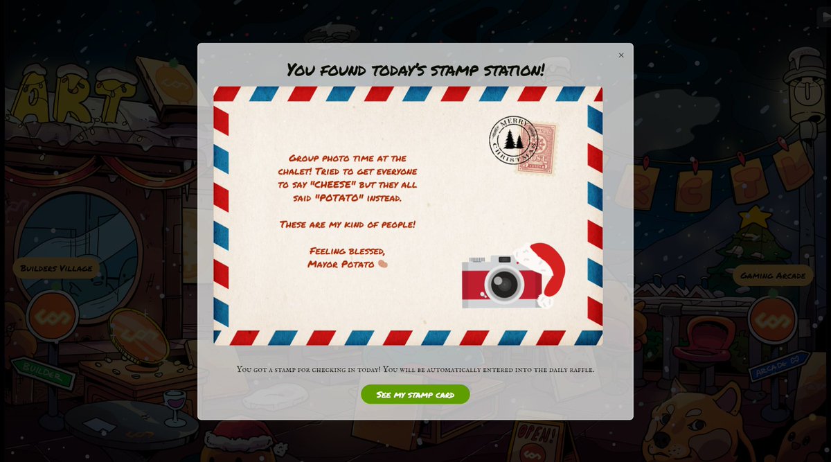 𝐂𝐇𝐄𝐂𝐊-𝐈𝐍 𝟏𝟎‼ 𝐅𝐄𝐒𝐓𝐈𝐕𝐀𝐋 𝐍𝐀𝐕𝐈𝐃𝐄𝐍̃𝐎 #𝐅𝐑𝐀𝐂𝐓𝐀𝐋 🪙🎅

Hola CriptoHunters, encontré el check-in N°10 que estaba escondido en una papa feliz 😁

Acá les dejo un post con toda la info si aún no están en el festival🎄
x.com/criptojungla_m…