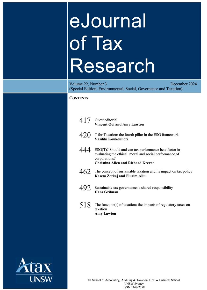 DrVincentOoi's tweet photo. Special Issue of the eJournal of Tax Research on ESG and Taxation, Guest Edited by @amy_lawton_ and I is out!

Selected articles from a conference held at @SgSMUYPHSL earlier this year. 

Many thanks to the eJTR team and all participants and supporters. 

https://t.co/Fzv53SnVIF https://t.co/H7SaNjIFEA
