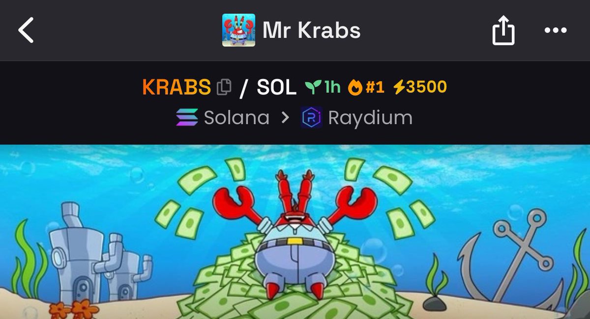 Mr. $KRABS is now #1 on Dexscreener!