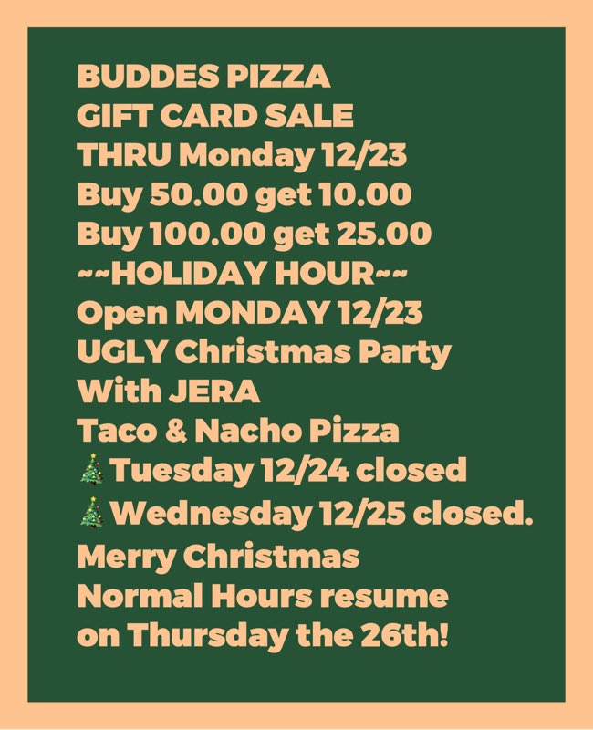 BuddesPizza's tweet photo. ☎️(309)343-3502 https://t.co/qOtFBdFpqp