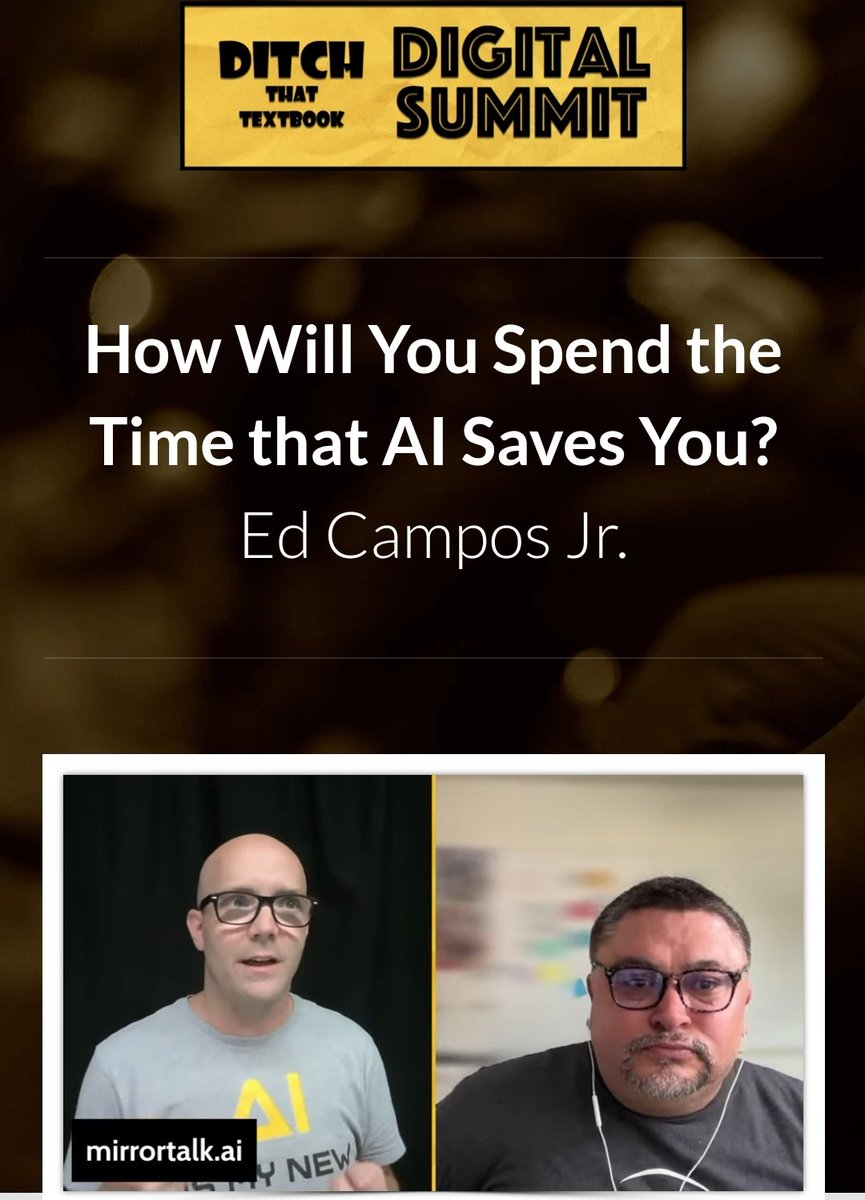 Emma Hernandez (@emahdez100) on Twitter photo Evening walk with #DitchSummit Love <a href="/edcampOSjr/">Ed Campos Jr</a> view on AI! Major takeaway🤓 find balance🍅⏳️ use AI to personalize & bring yourself into your lesson😎 use extra time to be a more grounded human😊 <a href="/TechECISD/">ECISD Digital Learning</a>
📝 need to check out #MirrorTalk Evening walk with #DitchSummit Love <a href="/edcampOSjr/">Ed Campos Jr</a> view on AI! Major takeaway🤓 find balance🍅⏳️ use AI to personalize & bring yourself into your lesson😎 use extra time to be a more grounded human😊 <a href="/TechECISD/">ECISD Digital Learning</a>
📝 need to check out #MirrorTalk