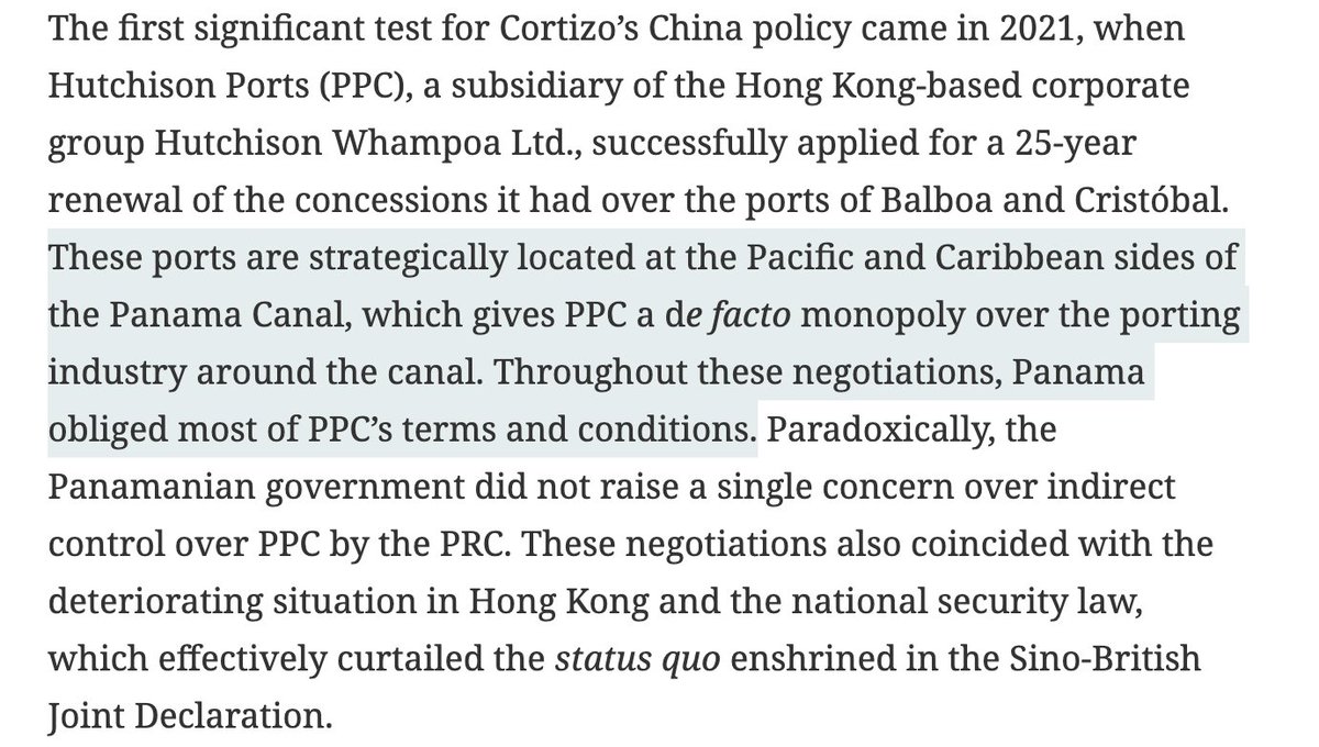 A Chinese company has "a de facto monopoly over the porting industry around" the Panama canal.