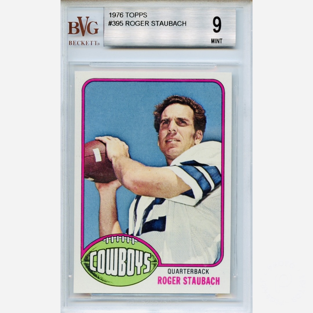 CardsGraded's tweet image. 1976 Topps Roger Staubach    #topps #toppsfootball #rogerstaubach #dallascowboys #cowboys #cowboysnation #howboutthemcowboys #beckettgrading #bgsgraded #sportscards #sportscardinvestor #thehobby #collect #showyourhits #psacard #baseballcards #psa10 #whodoyoucollect #tradingcards