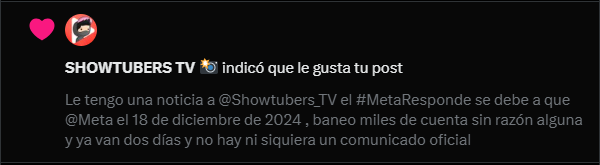 mayhem21919's tweet photo. #MetaResponde feliz de que esta persona ojala nos apoye comunicando la noticia en su canal de YouTube @Showtubers_TV https://t.co/celGPbkKyH