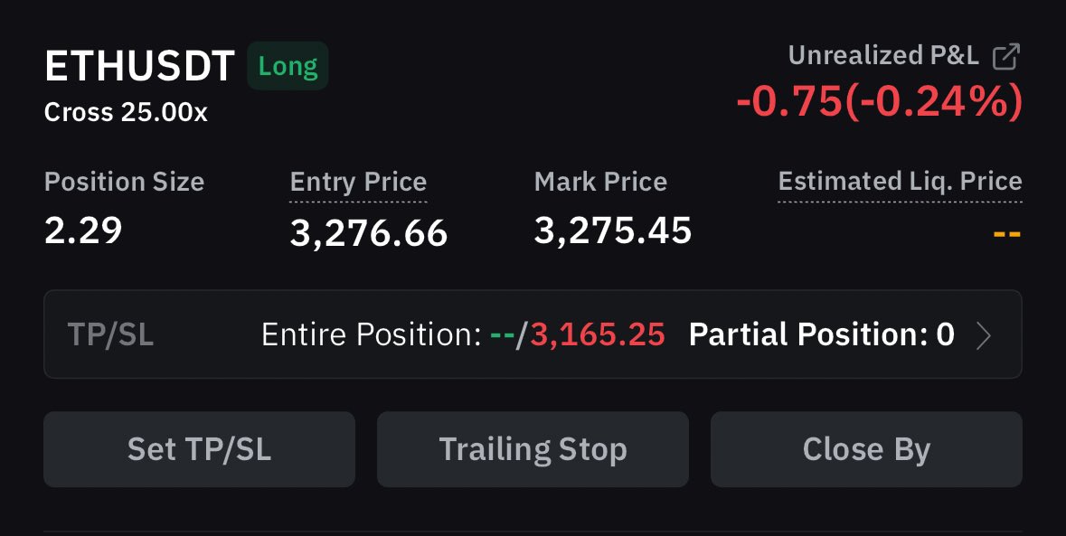 itsMoonOwl's tweet image. 🪙 $ETH / USDT LONG
Leverage: 25x
Margin: 8% of Wallet
✍🏾Entry Point: 3,276.66
🎯 TakeProfit: 50% - 200%
🛑Stop Loss Point: -85%