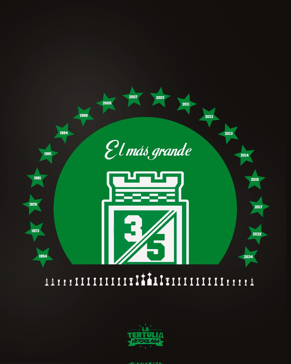 tertuliaverde's tweet photo. Atlético Nacional, cada vez más GRANDE 💚🤍

Una vitrina de 35 títulos que brilla a la luz de 18 estrellas 🌟🏆 https://t.co/MQUAQVCpVK