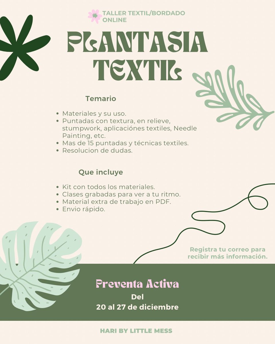 🪴 Plantasia Textil 🪴
Proyecto final del taller, la preventa cierra el día 27, solo registra tu correo en el enlace de mi bio para recibir toda la información, se agradecen los RT para seguir en el camino del arte textil 🫰🏼🪴🪡