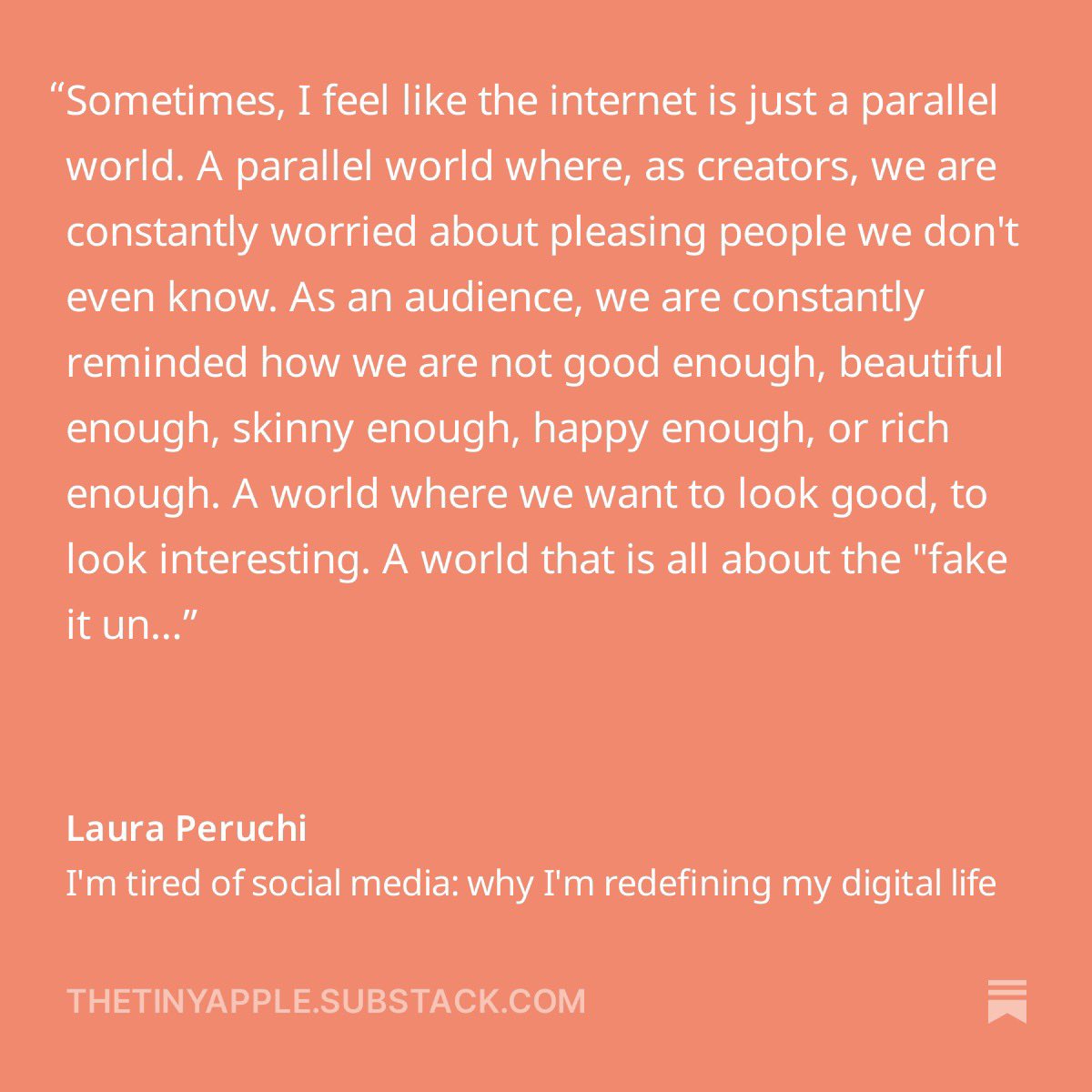 Super proud of this new long-form piece my wife, <a href="/lauraperuchi/">Laura Peruchi</a>, published today sharing her journey on taking control of social media rather than letting social media control you. Her reflections really hit home, especially for anyone looking to dial down time spent scrolling