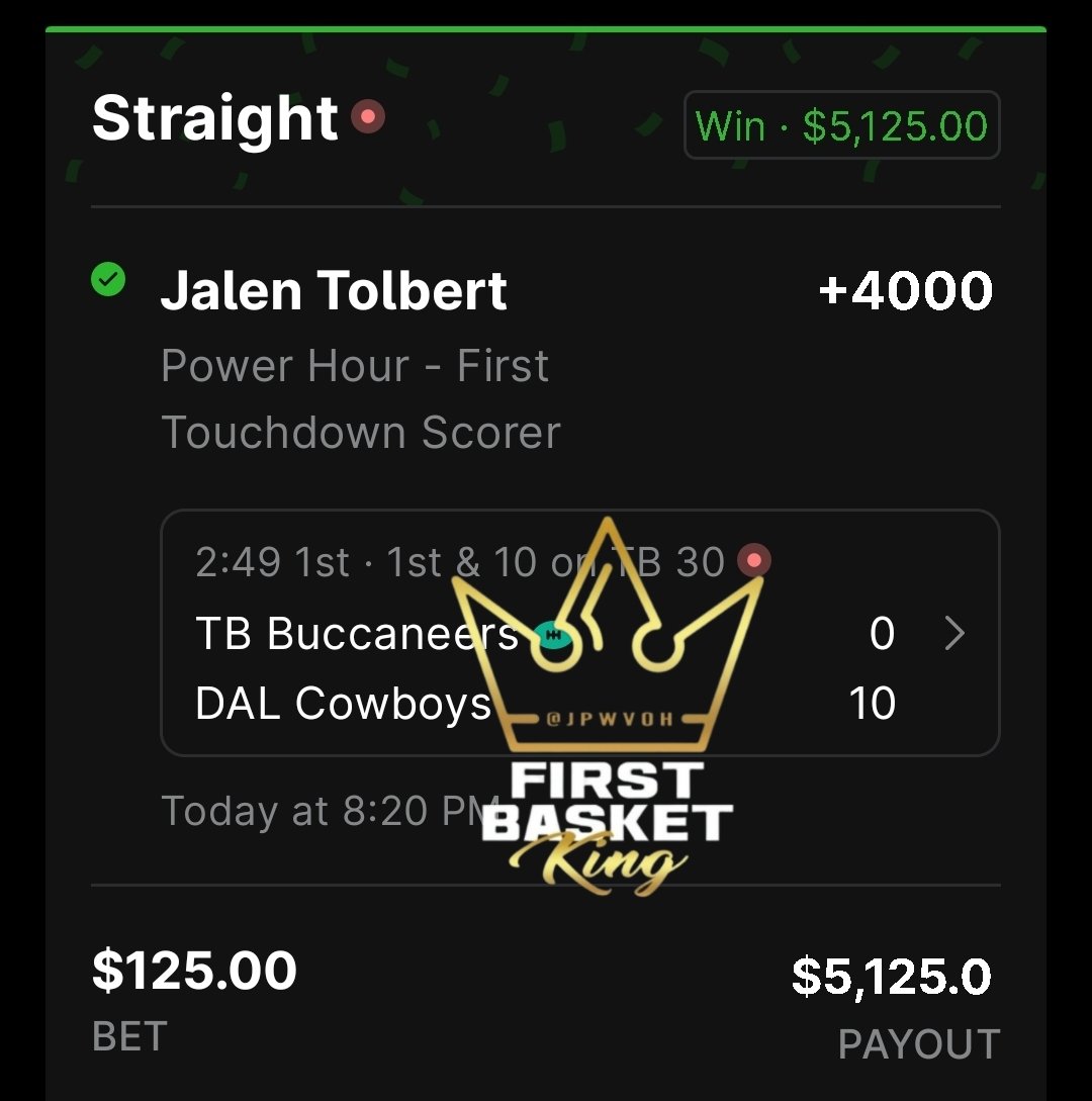 JPWVOH's tweet image. Tolbert +4000 to end the night!  

Cash the 2/3 round robin for +1120! 

All given for free here on Twitter!  

#FirstTouchdownKing 

#BestInTheWorld 

Now... join the @BTBSupport  discord - whop.com/c/beat-the-boo…
