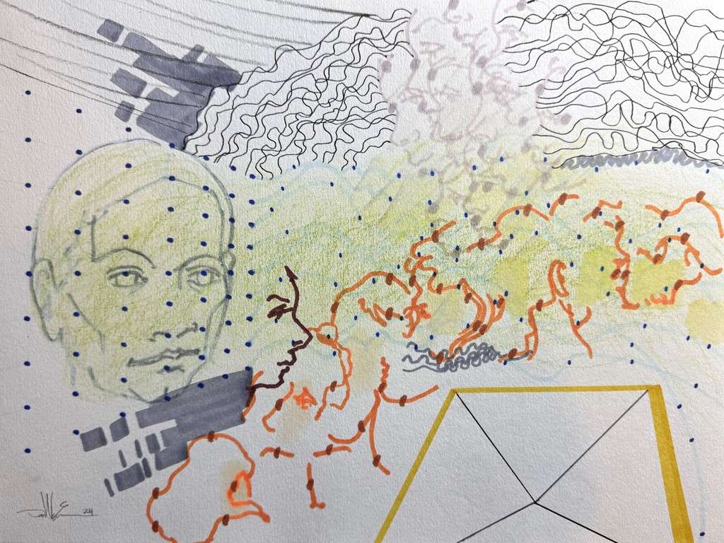 I was thinking about modern physics in this #drawing, inspired by a video interview with the world's smartest human. #fineart #art #figurativeart