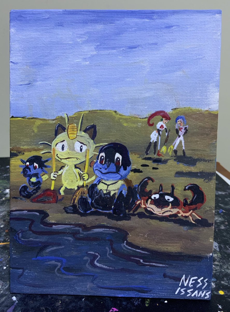 NessConfirmed's tweet photo. Meowth consolando a sus panas de Talara debido al derrame de petróleo que destruyó sus hogares - Pintura acrílica sobre lienzo 13x17cm https://t.co/SBRLF5WL2s