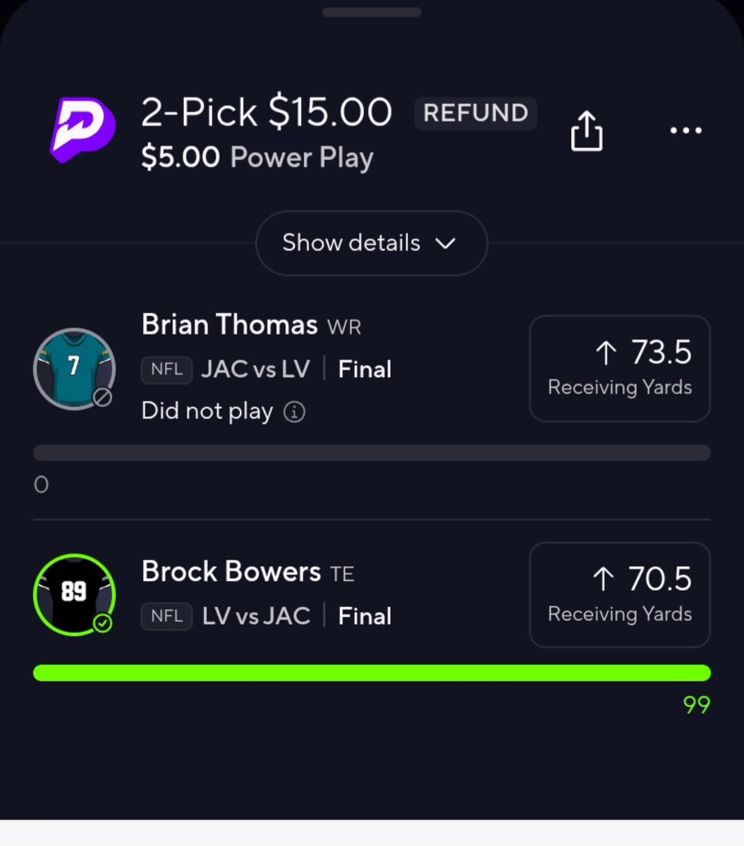 BrandonLGalvan's tweet photo. Hey @PrizePicks check the box score, Brian Thomas had 132 yards today, so he did play, I won this bet. Your app made a mistake and customer service won't fix it. So you can just cancel any bet you want? https://t.co/1vVb2F4djB