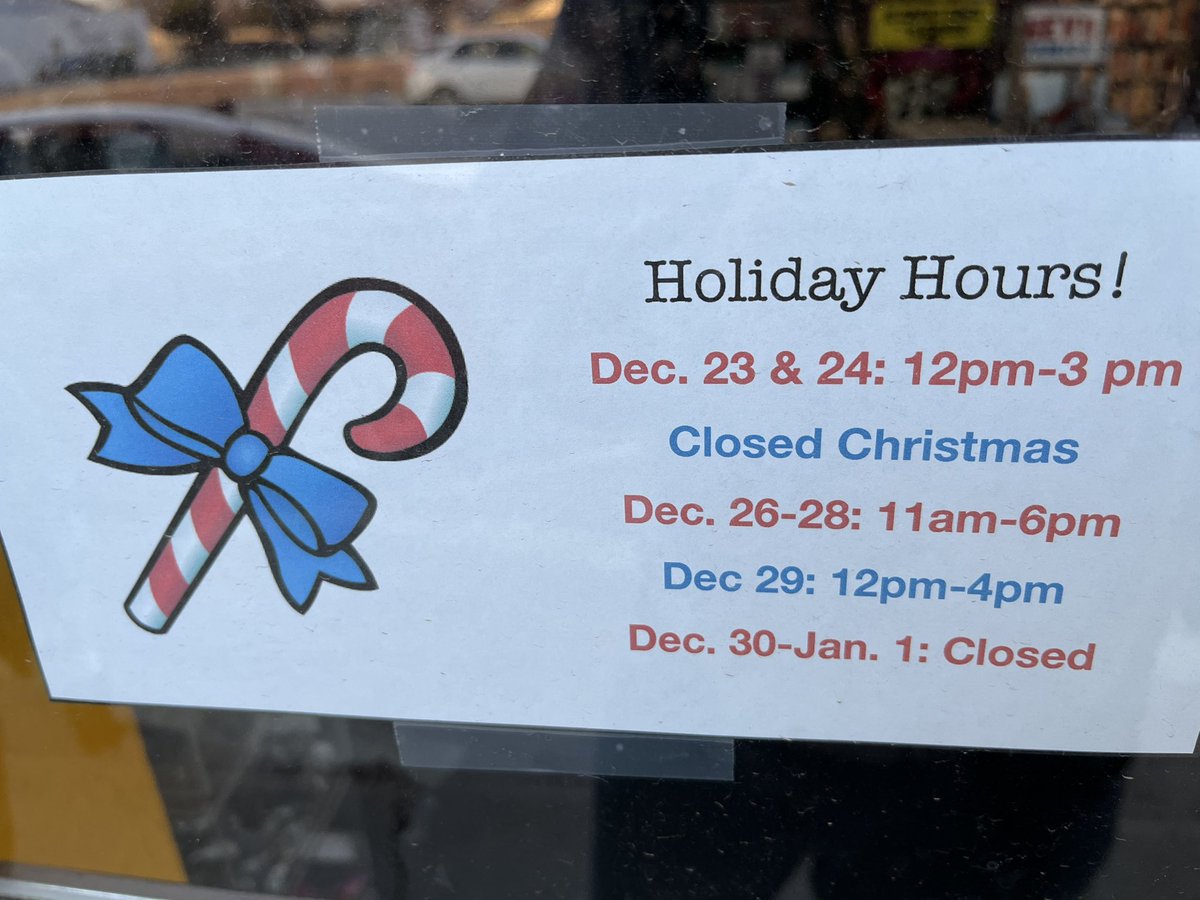 Holiday hours at Speeding Bullet Comics: 12-3 on Dec 23 and Dec 24. Closed Christmas! New comics on Dec. 26. Open 11-6 Dec. 26-28. Open 12-4 Dec. 29. Closed Dec. 30-Jan. 1.  New comics on Jan. 2.
