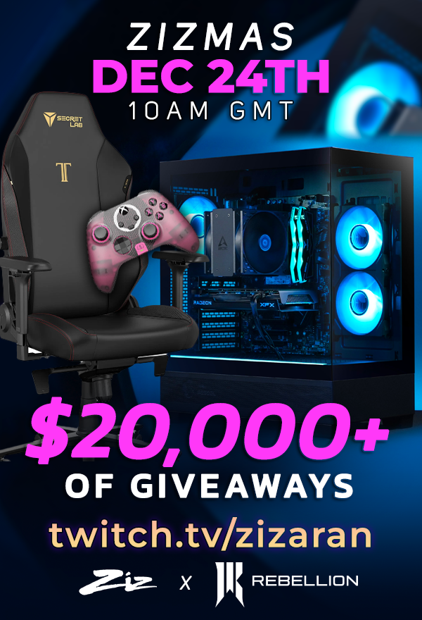 Zizaran's tweet photo. Join my stream on Dec 24th @ 10:00AM GMT for ZIZMAS! 

9th year of streaming over christmas, if you're alone over the holidays you're very welcome here ❤️

Huge Thank You To: 
➡️ @ShopifyRebels 
➡️ @StarforgePCs 
➡️ @ASUS_ROG 
➡️ @ScufGaming 
➡️ @SecretLabChairs 
➡️ @Pathofexile