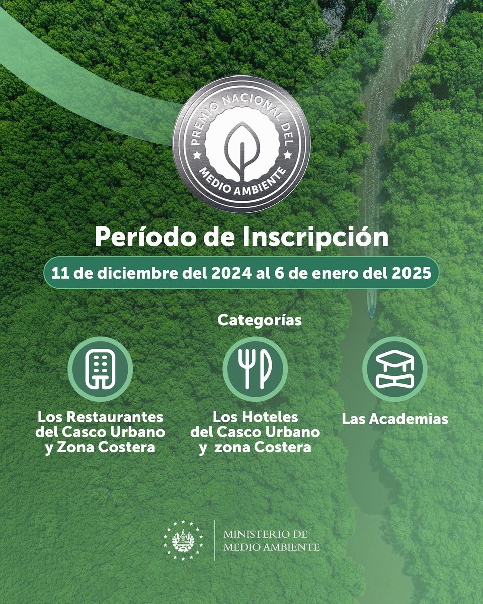 MedioAmbienteSV's tweet photo. El Premio Nacional de Medio Ambiente reconoce a quienes llevan la educación ambiental al siguiente nivel🌱 

Este año, buscamos academias, restaurantes y hoteles, incluyendo la zona costera, que marquen la diferencia con #BuenasPrácticasAmbientales. ¡Inscríbete y sé parte del cambio! ♻️

Inscríbete aquí: 🔗 https://t.co/3XAuSnceC2