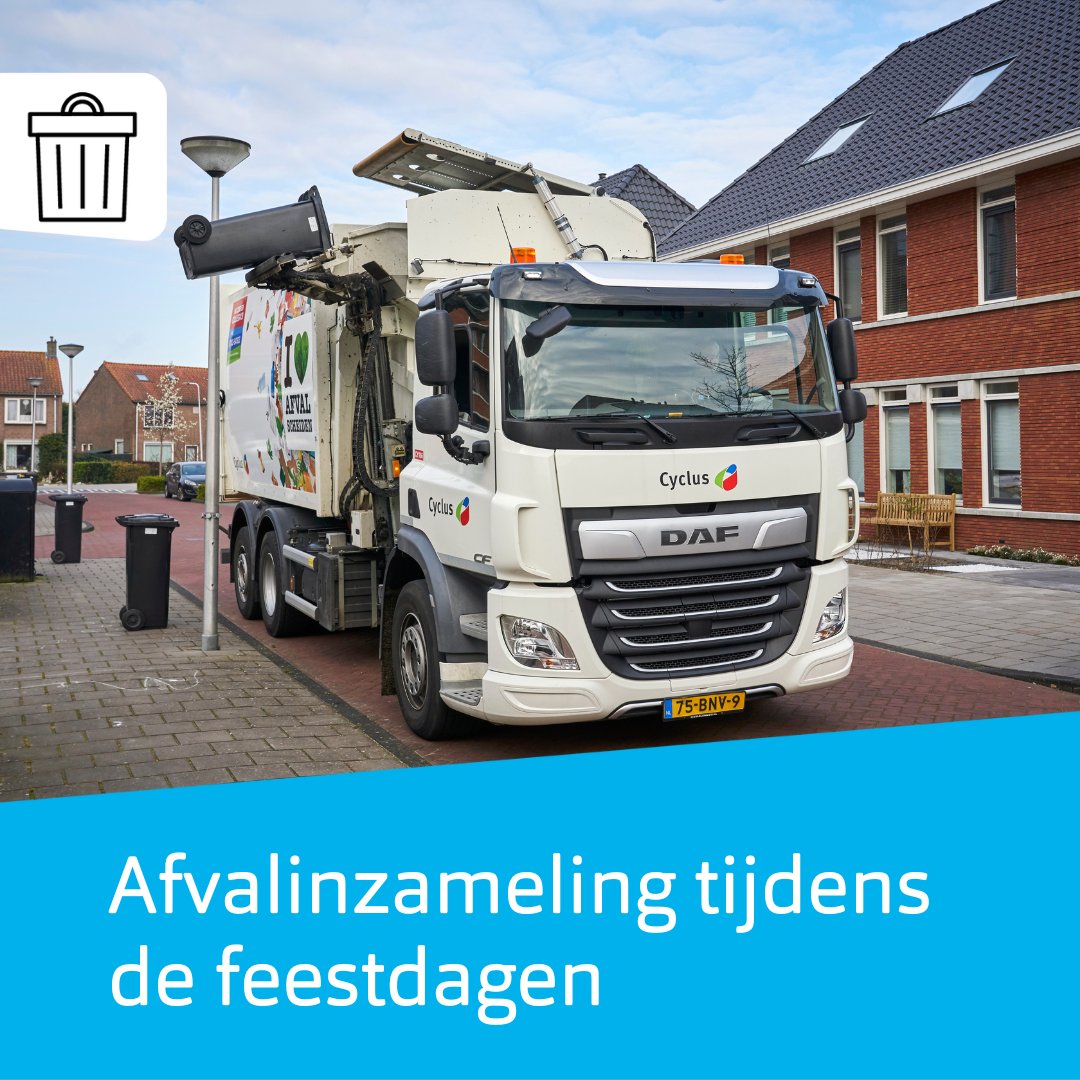 Tijdens de feestdagen wordt er geen afval ingezameld📢 Voor eerste kerstdag, tweede kerstdag en nieuwjaarsdag gelden er inhaaldagen. In de digitale afvalkalender zie je op welke dagen afval wordt opgehaald. Bekijk de data via  cyclusnv.nl/afvalkalender of in de Cyclus afval-app.