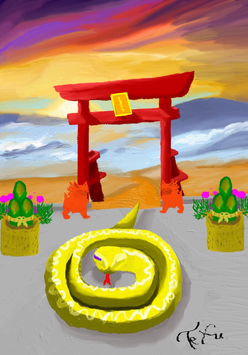 ryoutetukaenai's tweet photo. はい!ちょっと早いけど2025年の干支の🐍
なんかめっちゃ縁起良さそうなそうな絵描けた!🙌
運気上昇しそうじゃん?
これは飾ろうやっさ
シーサーは雰囲気要員だから手抜きw
良いお年をお迎えください
#沖縄 #巳年 #2025年 #干支 #金運アップ #口タッチペンお絵描きおじさん #運気上昇 #goldensnake https://t.co/JGFiLUD51z