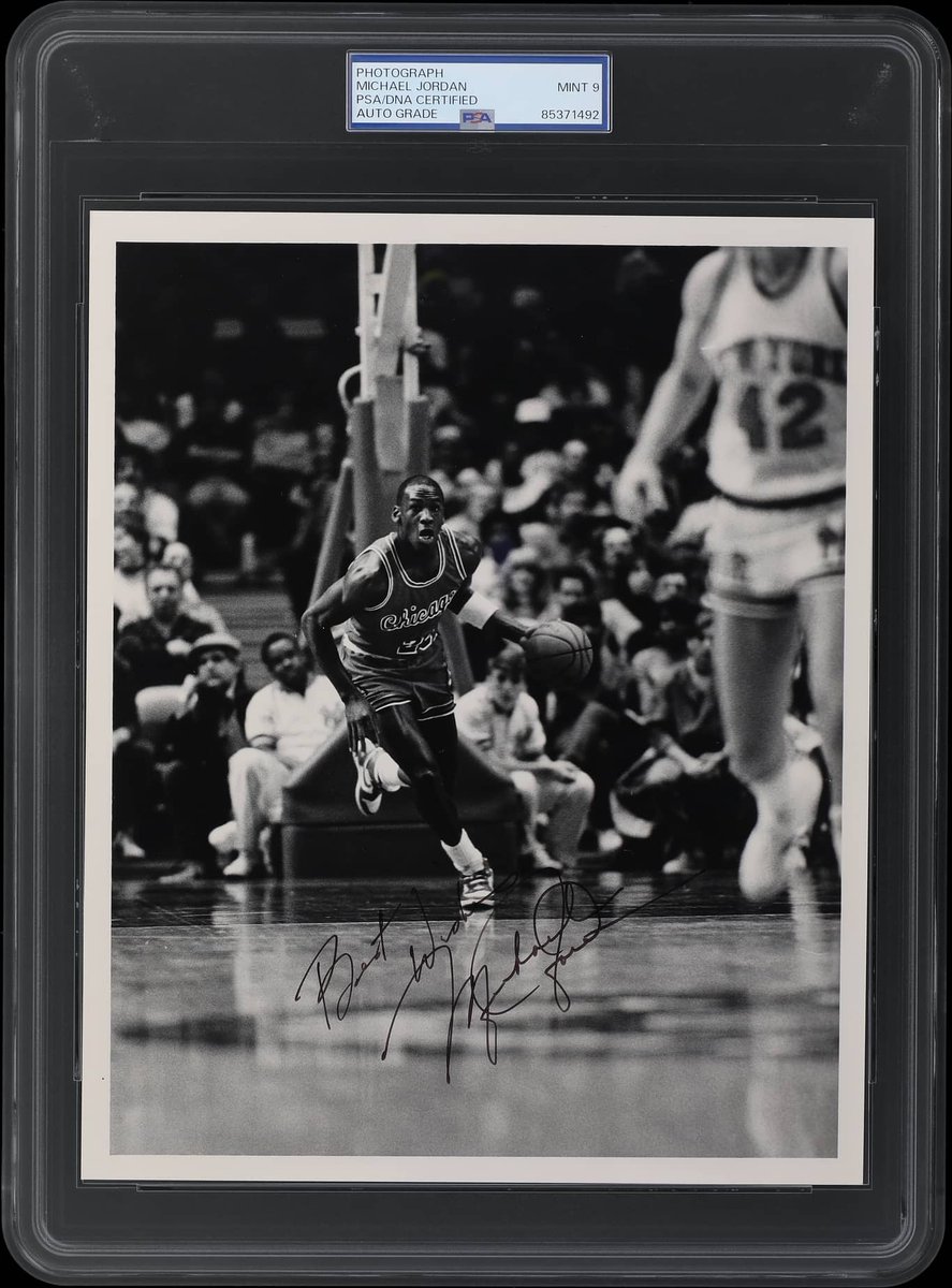 Kenchsden's tweet photo. Currently on auction at ＠Goldin #Signedpicture of Michael Jordan in his rookie season at MSG on 1/5/85. As in the descripiton, I took the photo and have it printed and later asked him to sign it.  #NBA #Bulls #MichaelJordan #AirJordan #Jordanbrand https://t.co/NUS8C2JFij https://t.co/qGpp38nwHb