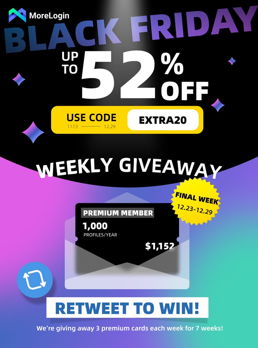 🔥 The FINAL Week of MoreLogin promotion Starts NOW! 🔥

🎁 This is your last chance to win 1,000 MoreLogin browsers for a year, worth $1,152! 
🎯 How to Enter: RT this post
🏆 Final 3 winners will be announced on Dec 30

💥 Don't Forget: You can still SAVE Up to 52% with code