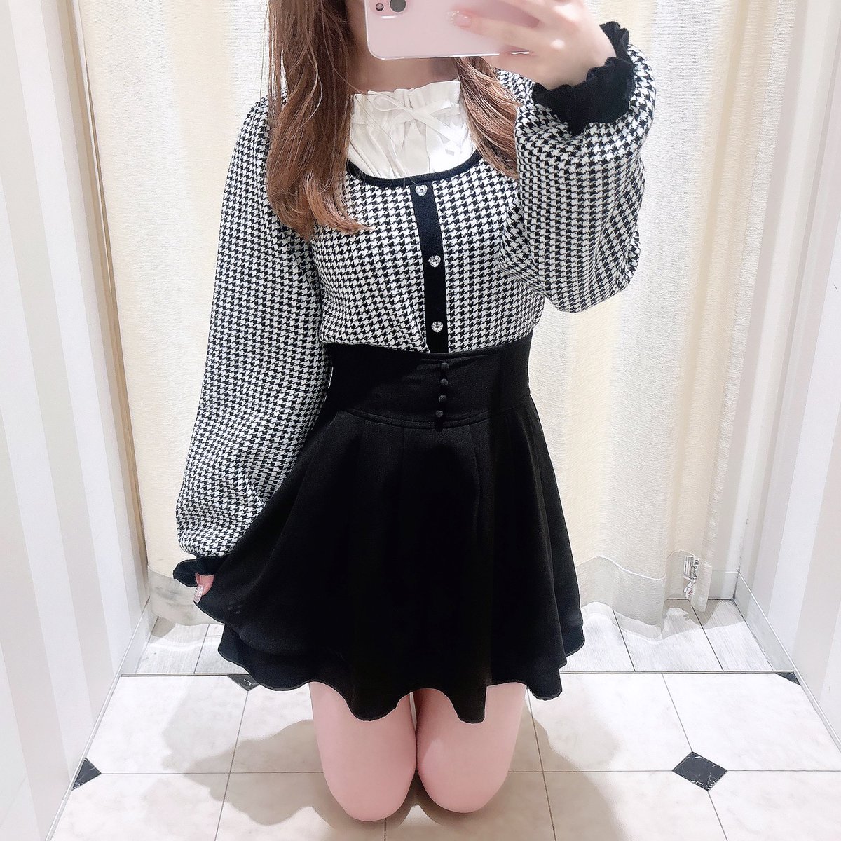 evelyn バイカラーニットフレアワンピース evelyn バイカラーニット