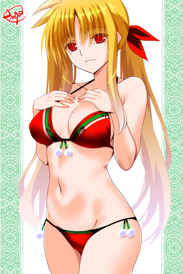 よし、クリスマスカラーだからクリスマス絵だな!
フェイトちゃんのクリスマスビキニ!
そうだね、プレゼントはフェイトちゃんだね☆ 