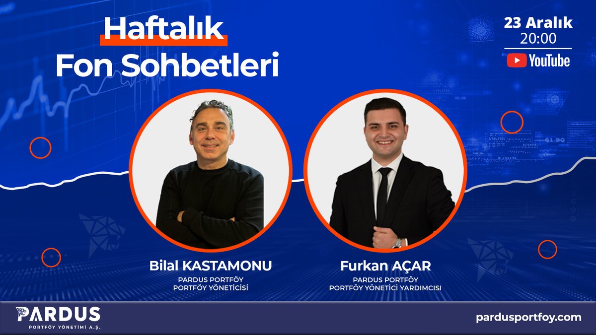 📈 Finans dünyasının nabzını tutmaya devam ediyoruz! 📉

Pardus Portföy’ün Haftalık Fon Sohbetleri programında, Portföy Yöneticisi <a href="/BilalKastamonu/">Bilal Kastamonu</a> ve Portföy Yönetici Yardımcısı <a href="/Acar_Furkan1/">Furkan Açar</a>, yatırım dünyasındaki en son gelişmeleri, piyasa hareketlerini ve fon tarafındaki