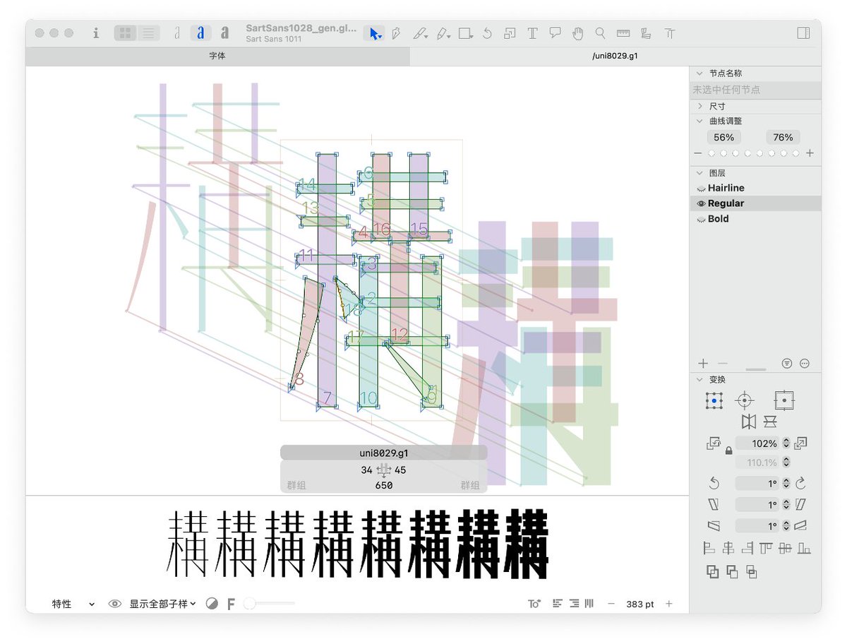 In the #SartSans project, the TrionesType team has developed a brand new Bézier contour generation technology. For the first time, AI can generate manually-designed-quality glyphs in compatible masters, significantly accelerating the development of CJK typeface families.