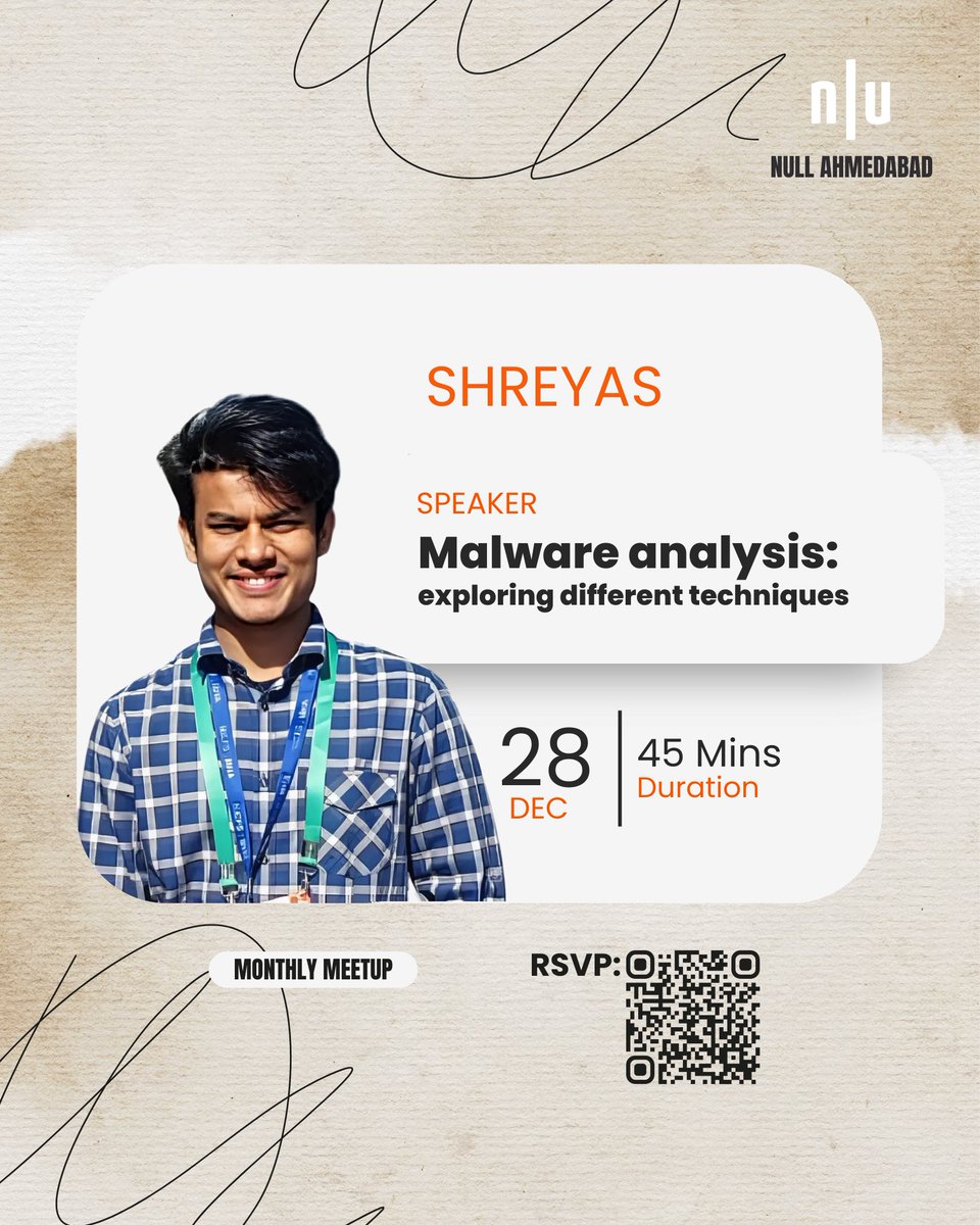 null Ahmedabad (n|u Ahmedabad) (@nullahm) on Twitter photo Malware lurking in the shadows?
Shreyas is breaking down the art of malware analysis, sharing expert tips on how to spot and stop sneaky threats.
Join the session: null.community/events/1085-ah…
#MalwareAnalysis #CyberSecurity <a href="/null0x00/">null - The Open Security Community</a> #nullahm Malware lurking in the shadows?
Shreyas is breaking down the art of malware analysis, sharing expert tips on how to spot and stop sneaky threats.
Join the session: null.community/events/1085-ah…
#MalwareAnalysis #CyberSecurity <a href="/null0x00/">null - The Open Security Community</a> #nullahm