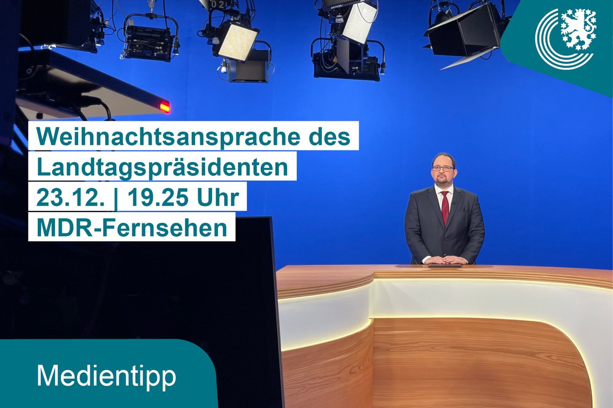 ThuerLandtag's tweet photo. #Medientipp📲 Nicht vergessen: Heute Abend zeigt der MDR die diesjährige #Weihnachtsansprache von #Landtagspräsident Dr. Thadäus König. Schalten Sie gern ein! Circa 19.25 Uhr im Anschluss an das MDR Thüringen Journal geht's los. 🎄🕯️ https://t.co/wx0ZRXlYuY