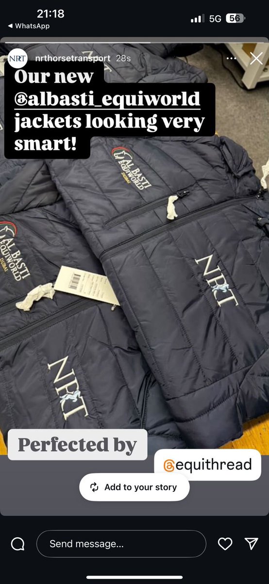 North & Midlands Racing Club (@northracingclub) on Twitter photo Great to be working with these two amazing companies <a href="/ABE_Dubai/">Al Basti Equiworld Dubai</a> <a href="/nrthorsetrans/">NRT Horse Transport</a> ! Big thanks to <a href="/tompro66/">Tom Buchanan</a>
If any of my racing contacts would like to see their teams with new gear in the New Year please get in touch 🙏🎄
<a href="/equithread/">Equithread</a> Great to be working with these two amazing companies <a href="/ABE_Dubai/">Al Basti Equiworld Dubai</a> <a href="/nrthorsetrans/">NRT Horse Transport</a> ! Big thanks to <a href="/tompro66/">Tom Buchanan</a>
If any of my racing contacts would like to see their teams with new gear in the New Year please get in touch 🙏🎄
<a href="/equithread/">Equithread</a>