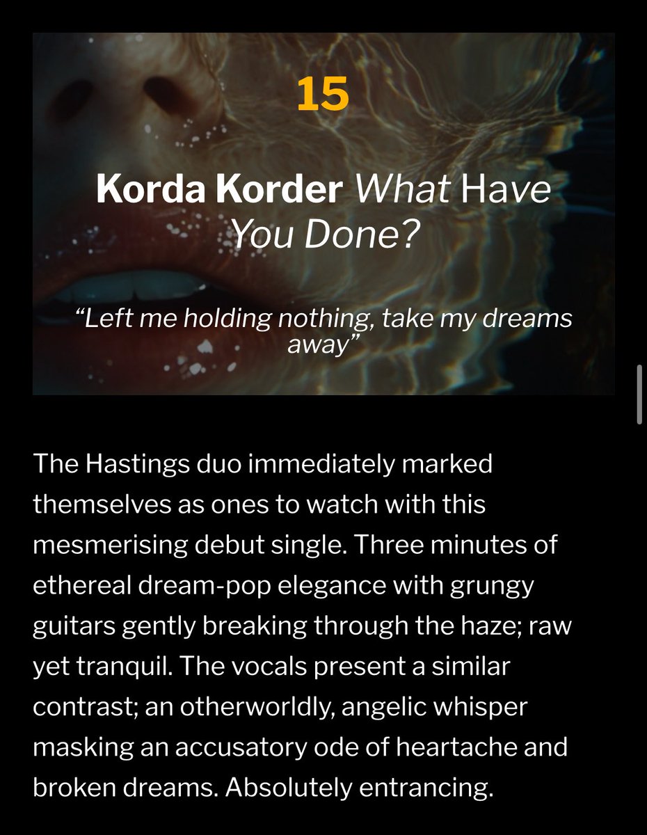 No Frills Reviews - A Music Blog (@nofrills_review) on Twitter photo Counting down No Frills Reviews top 24 songs of 24.
See all the picks at - shorturl.at/9lnVT
No.15: <a href="/KordaKorder/">Korda Korder</a> - What Have You Done? Counting down No Frills Reviews top 24 songs of 24.
See all the picks at - shorturl.at/9lnVT
No.15: <a href="/KordaKorder/">Korda Korder</a> - What Have You Done?