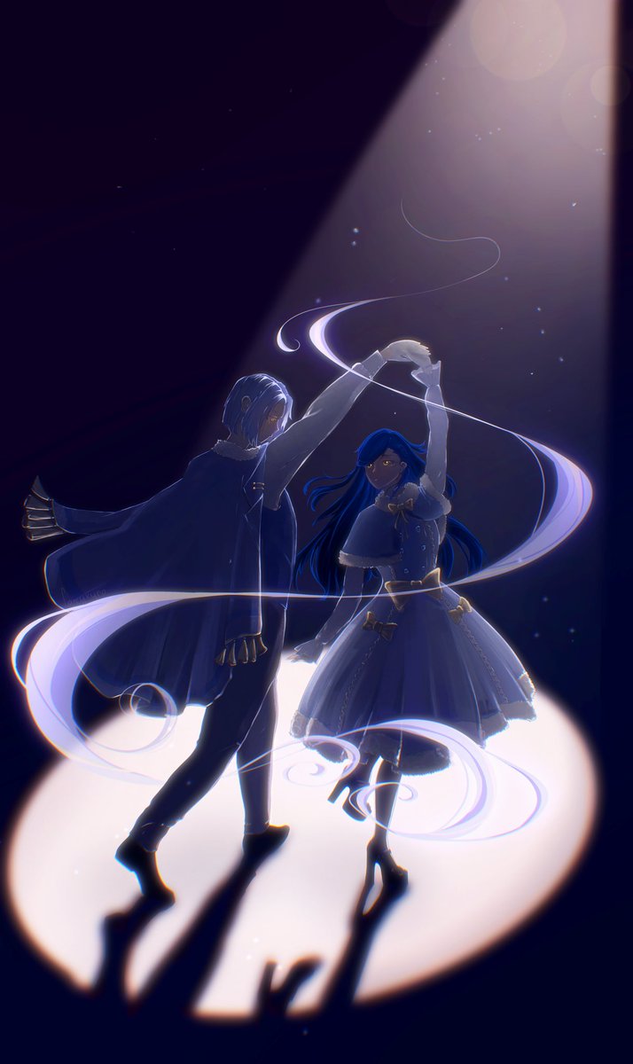 RyanMakise's tweet photo. A dance between Rozemyne and Ferdinand whilst in the spotlight on a cold night. This was gifted to me by a friend awhile ago.

Illustrated by fairyxyn0 via TikTok. Belatedly, thank you for this piece and for my friend to have commissioned it! https://t.co/Zh06ZLxf1P