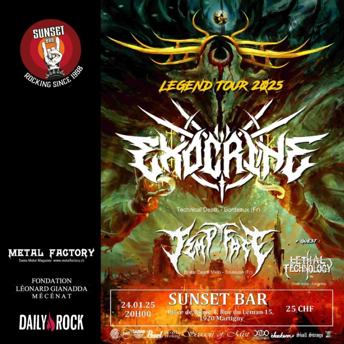 MetalFactoryCH's tweet image. In Janaur 2025 in der Sunset Bar Martigny! #exocrine #lethaltechnology #deathmetal #sunsetbar #martigny