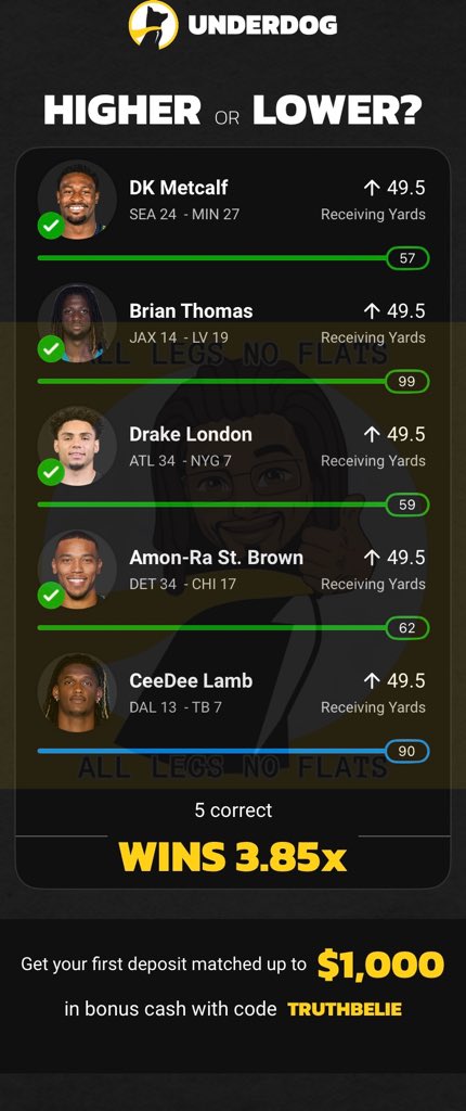 alllegsnoflats's tweet image. Another one… Boom Baby!!! The 2nd hit of the day… nice bank builder to close out the day… @Underdog__NFL