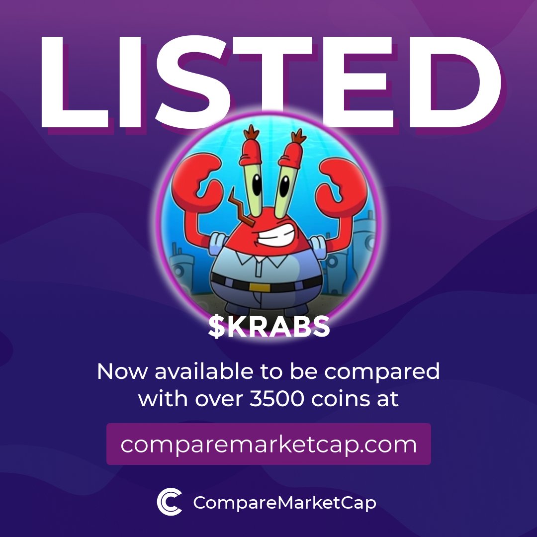$KRABS is now listed on comparemarketcap.com/coin/mr-krabs-…!

📈$391K
💸$0.0₃39

Check Mr Krabs  on:
Website: mrkrabscto.com
X: @mrkrabscto
Telegram: t.me/krabscto