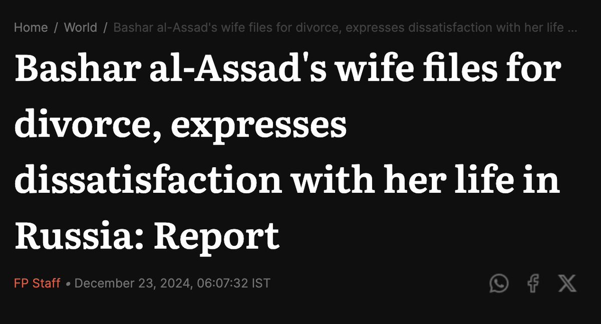 Shadaya_Knight's tweet photo. Former Syrian president Bashar al-Assad's wife is rumoured to be filing for divorce

Lesson 1: Women are never in love with you, but are in love with the value you have. Once he lost his value as the president, the love died too

Lesson 2: Women are in love with the lifestyle you can provide them. Once he fled Syria & migrated to Russia, the lifestyle changed, so the love died too

Lesson 3: Women love winners. Once he was defeated by the rebels from power, he became a loser in her eyes, so the love died too

The most important lesson is, women don't love men unconditionally!!!